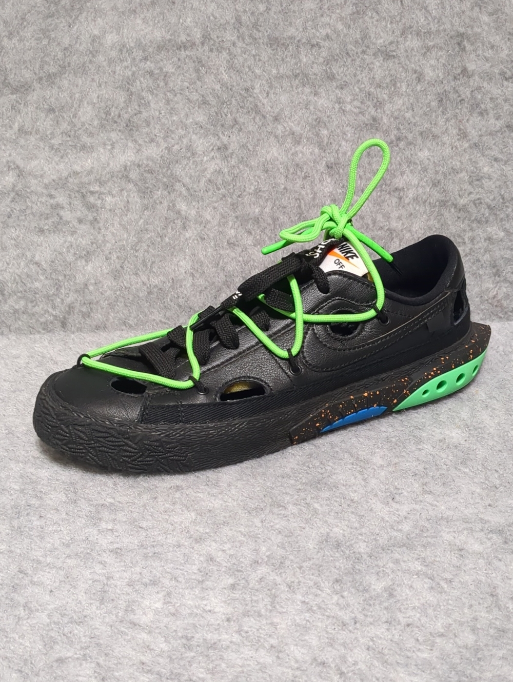 Nike Blazer Low x Off White collab Black and electro green sneakers Men's Size 6